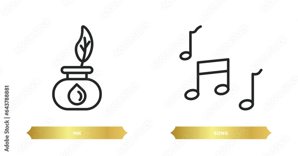 Poster two editable outline icons from literature concept. thin line icons such as ink, song vector.