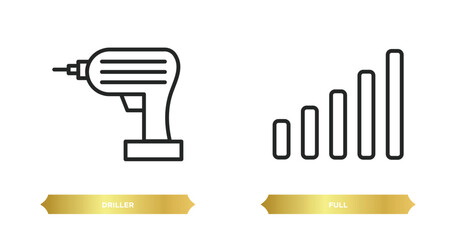 two editable outline icons from electrian connections concept. thin line icons such as driller, full vector.