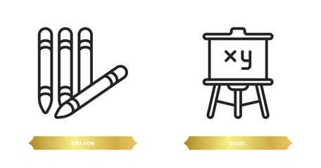 two editable outline icons from education concept. thin line icons such as crayon, easel vector.