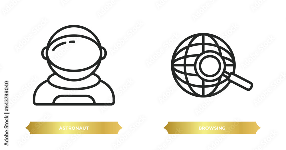 Poster two editable outline icons from education concept. thin line icons such as astronaut, browsing vecto