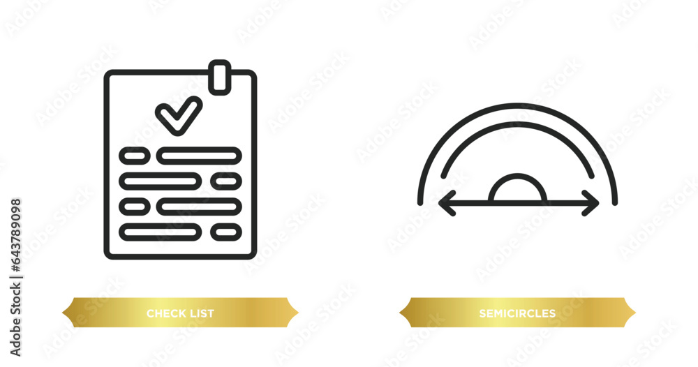 Poster two editable outline icons from education concept. thin line icons such as check list, semicircles v