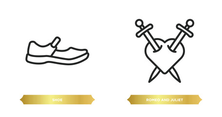 two editable outline icons from education concept. thin line icons such as shoe, romeo and juliet vector.