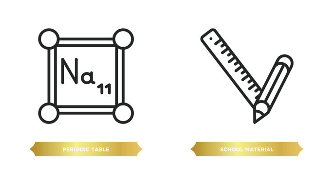 two editable outline icons from education concept. thin line icons such as periodic table, school material vector.