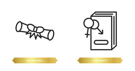 two editable outline icons from education concept. thin line icons such as diploma roll, fraternity vector.