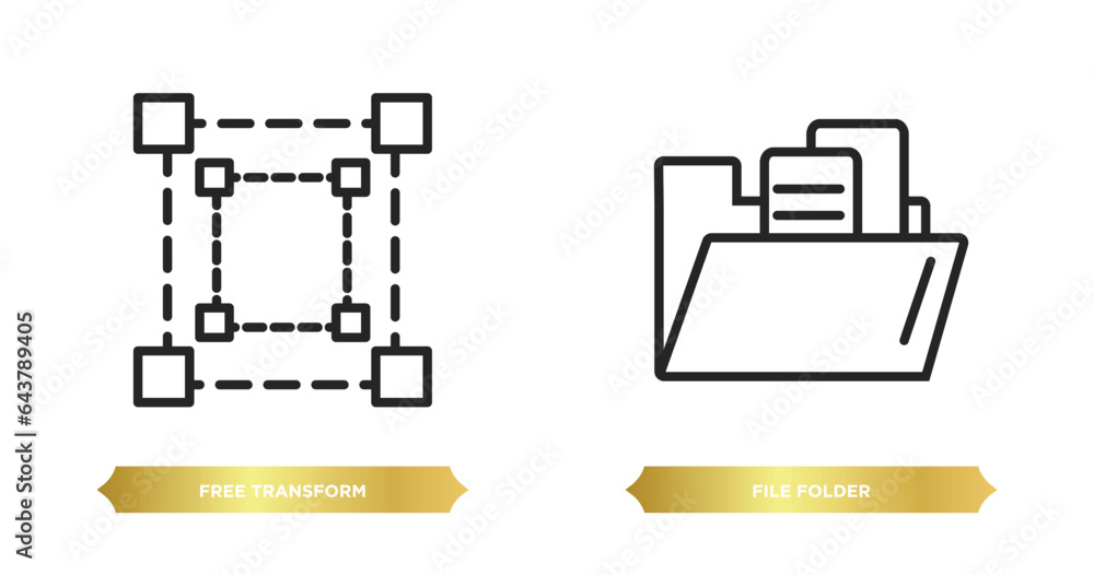 Poster two editable outline icons from edit tools concept. thin line icons such as free transform, file fol