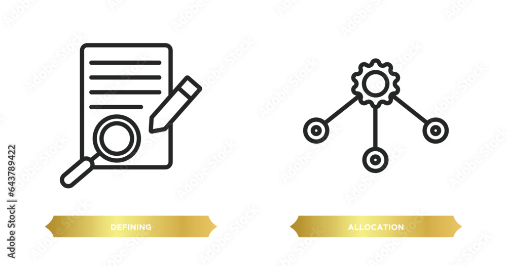 Poster two editable outline icons from edit tools concept. thin line icons such as defining, allocation vec
