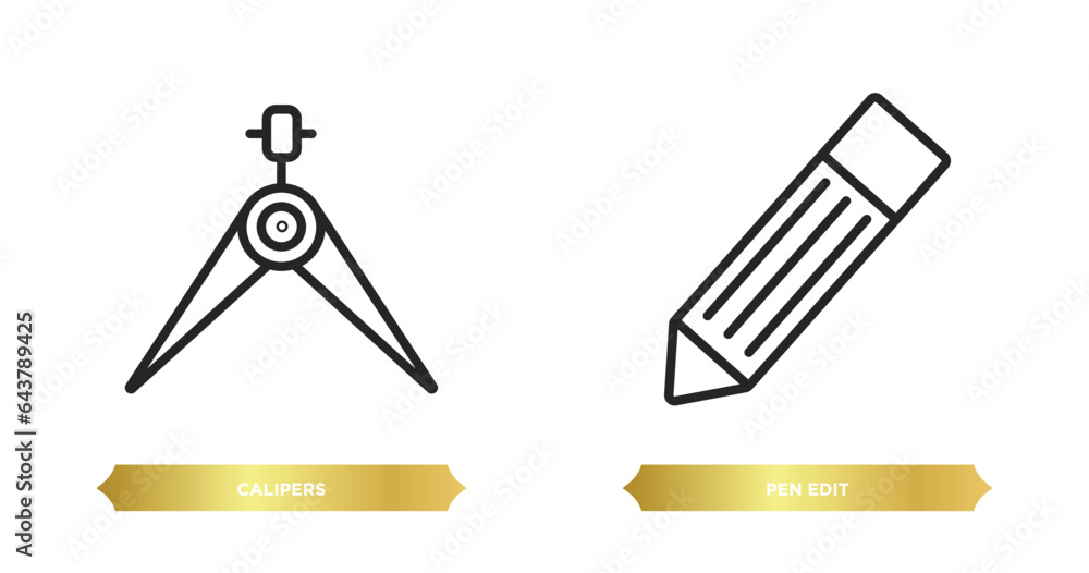 Poster two editable outline icons from edit tools concept. thin line icons such as calipers, pen edit vecto