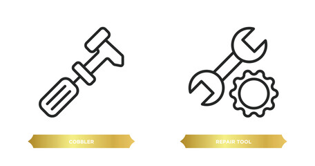 two editable outline icons from edit tools concept. thin line icons such as cobbler, repair tool vector.