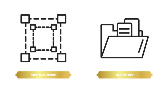 two editable outline icons from edit tools concept. thin line icons such as free transform, file folder vector.