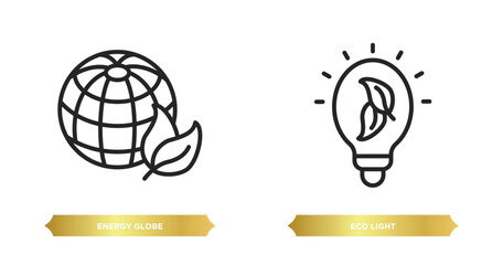 two editable outline icons from ecology concept. thin line icons such as energy globe, eco light vector.