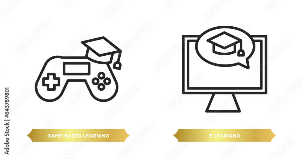 Poster two editable outline icons from e learning and education concept. thin line icons such as game-based