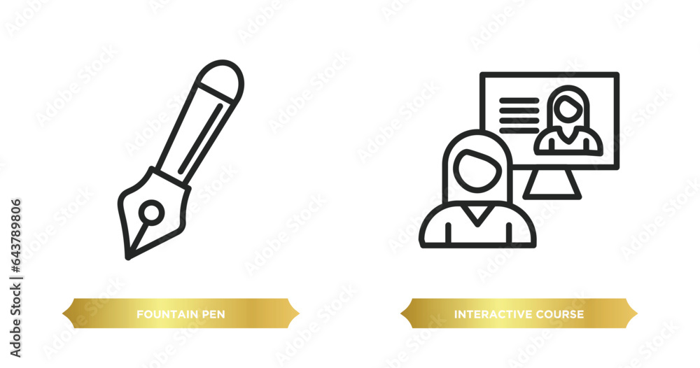 Poster two editable outline icons from e learning and education concept. thin line icons such as fountain p