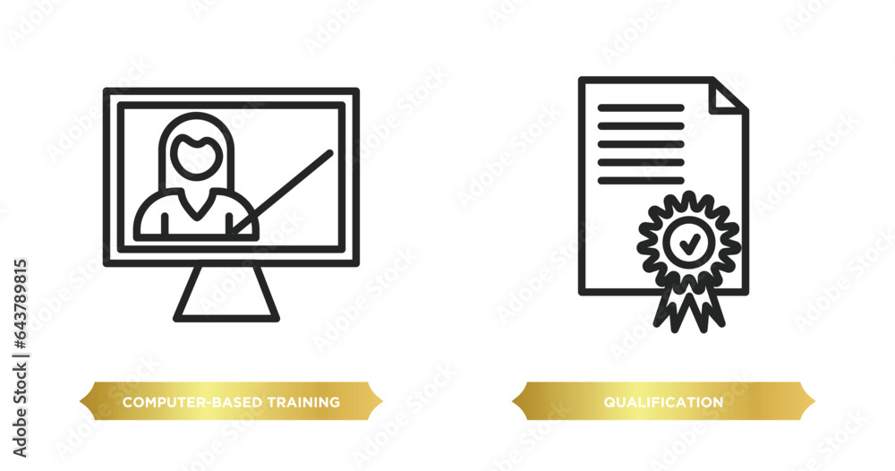 Poster two editable outline icons from e learning and education concept. thin line icons such as computer-b