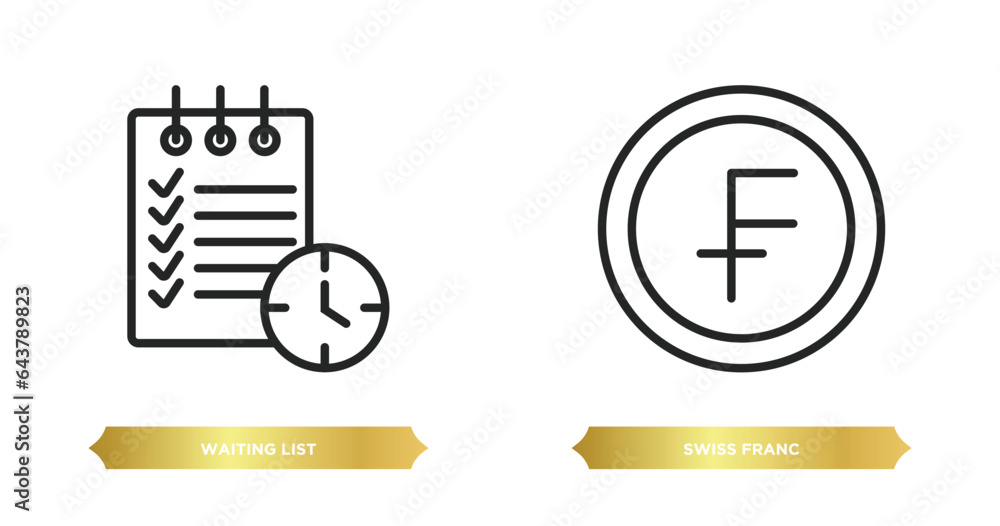 Poster two editable outline icons from e commerce and payment concept. thin line icons such as waiting list