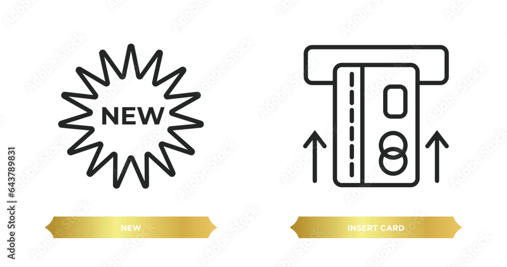Poster two editable outline icons from e commerce and payment concept. thin line icons such as new, insert 