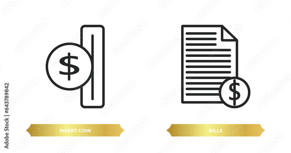 Poster two editable outline icons from e commerce and payment concept. thin line icons such as insert coin,