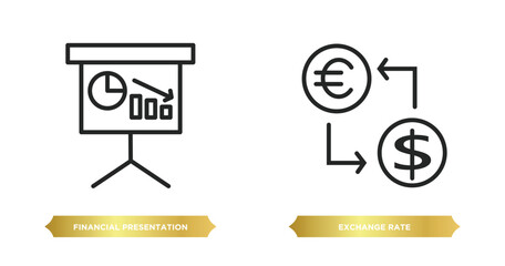 two editable outline icons from e commerce and payment concept. thin line icons such as financial presentation, exchange rate vector.