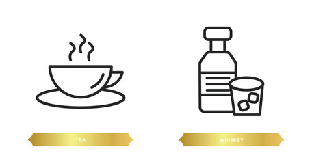 two editable outline icons from drinks concept. thin line icons such as tea, whiskey vector.
