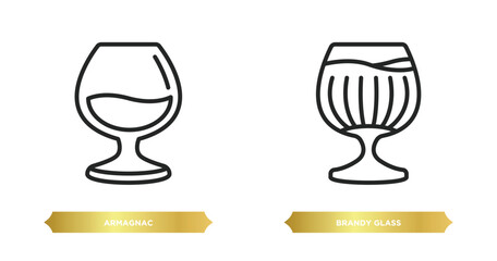 two editable outline icons from drinks concept. thin line icons such as armagnac, brandy glass vector.