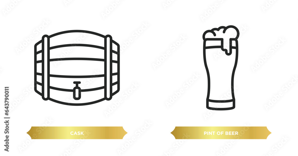 Poster two editable outline icons from drinks concept. thin line icons such as cask, pint of beer vector.