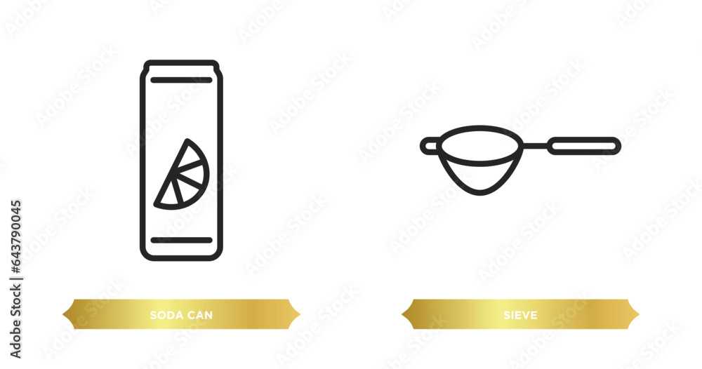 Poster two editable outline icons from drinks concept. thin line icons such as soda can, sieve vector.