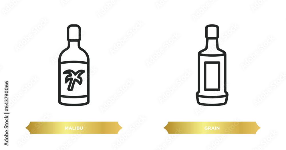 Poster two editable outline icons from drinks concept. thin line icons such as malibu, grain vector.