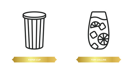 two editable outline icons from drinks concept. thin line icons such as paper cup, tom collins vector.