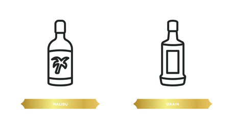 two editable outline icons from drinks concept. thin line icons such as malibu, grain vector.