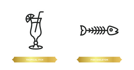 two editable outline icons from drinks concept. thin line icons such as tropical itch, fish skeleton vector.