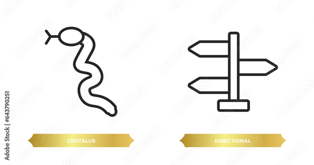 Poster two editable outline icons from desert concept. thin line icons such as crotalus, directional vector