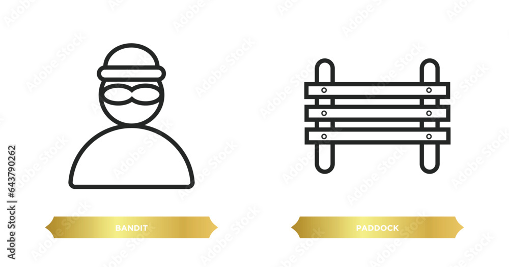 Aufkleber two editable outline icons from desert concept. thin line icons such as bandit, paddock vector.