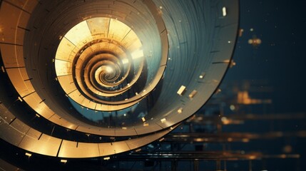 Obraz premium golden spiral, glitch art effect, gold, green, blue colours, 16:9