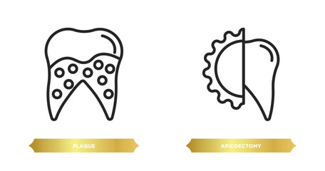 two editable outline icons from dentist concept. thin line icons such as plaque, apicoectomy vector.