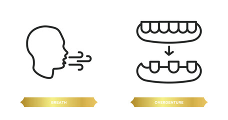two editable outline icons from dentist concept. thin line icons such as breath, overdenture vector.