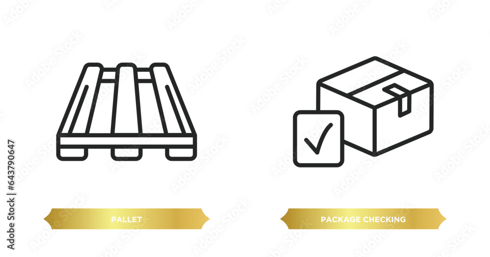 Poster two editable outline icons from delivery and logistic concept. thin line icons such as pallet, packa