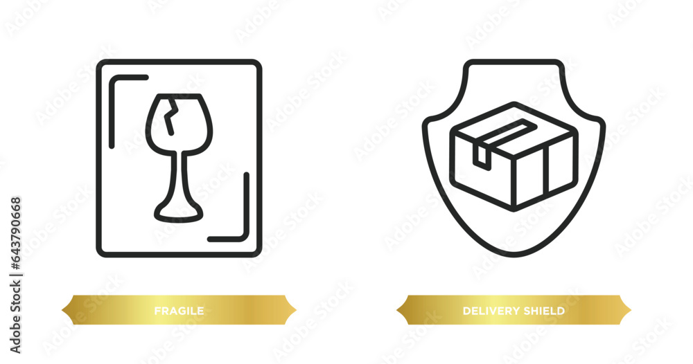 Poster two editable outline icons from delivery and logistic concept. thin line icons such as fragile, deli