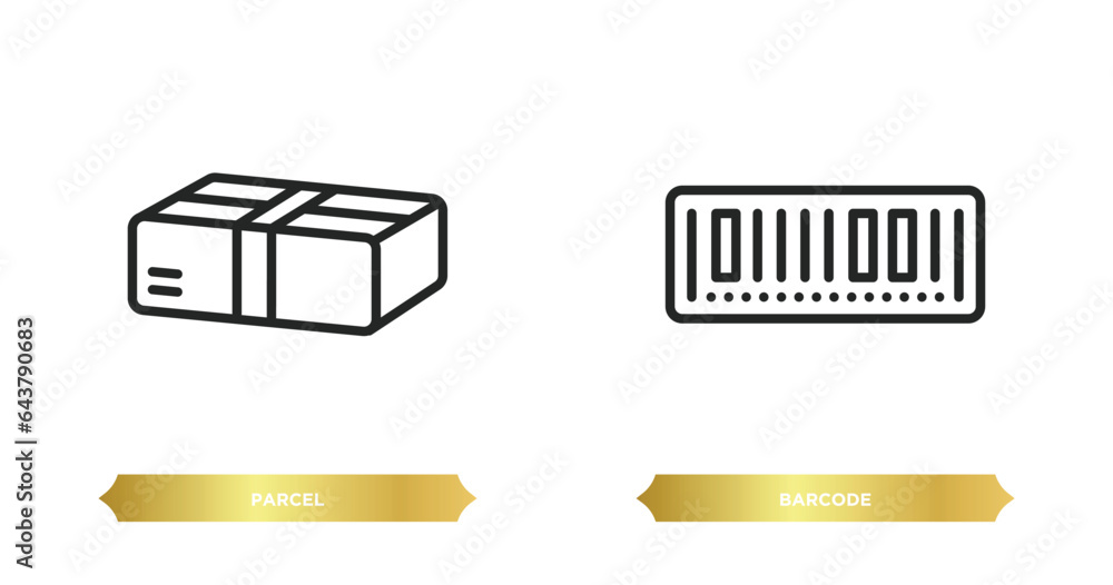 Poster two editable outline icons from delivery and logistic concept. thin line icons such as parcel, barco