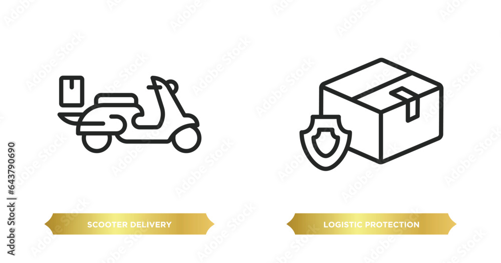 Poster two editable outline icons from delivery and logistic concept. thin line icons such as scooter deliv