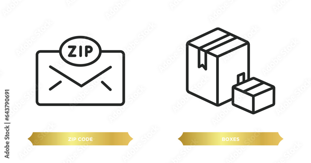 Poster two editable outline icons from delivery and logistic concept. thin line icons such as zip code, box