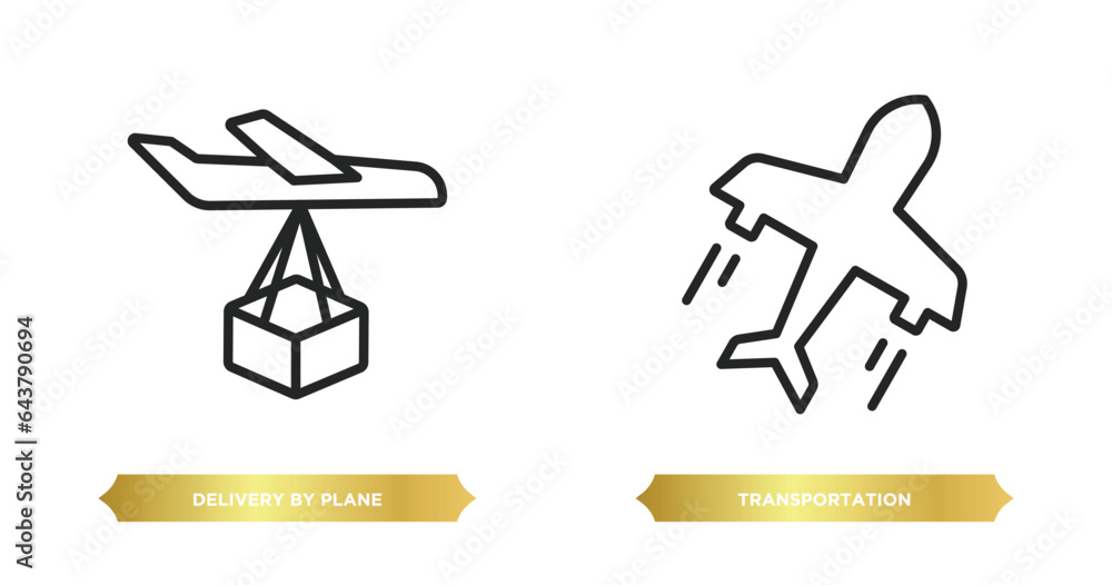 Poster two editable outline icons from delivery and logistic concept. thin line icons such as delivery by p