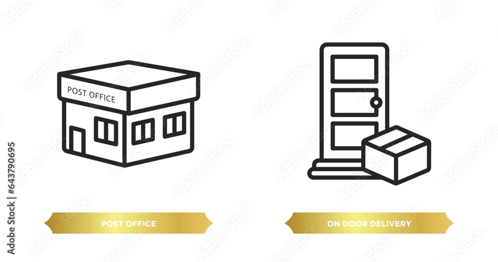 Poster two editable outline icons from delivery and logistic concept. thin line icons such as post office, 