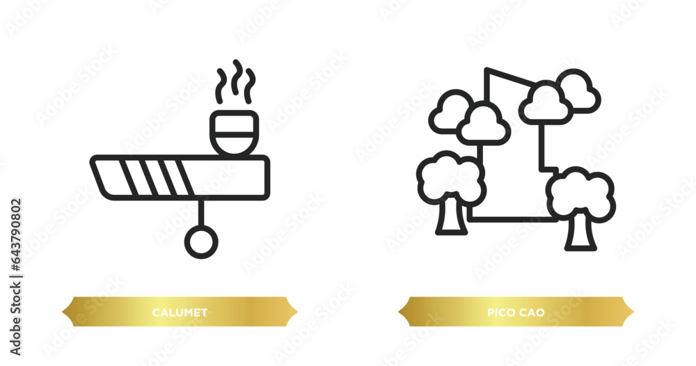 Poster two editable outline icons from culture concept. thin line icons such as calumet, pico cao vector.