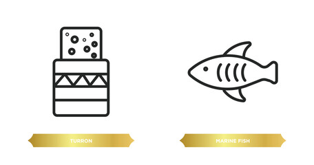 two editable outline icons from culture concept. thin line icons such as turron, marine fish vector.