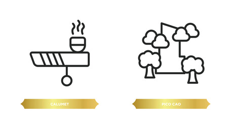 two editable outline icons from culture concept. thin line icons such as calumet, pico cao vector.