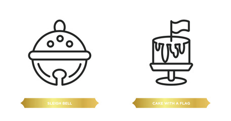 two editable outline icons from culture concept. thin line icons such as sleigh bell, cake with a flag vector.