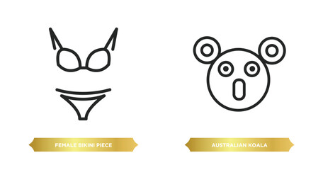 two editable outline icons from culture concept. thin line icons such as female bikini piece, australian koala vector.