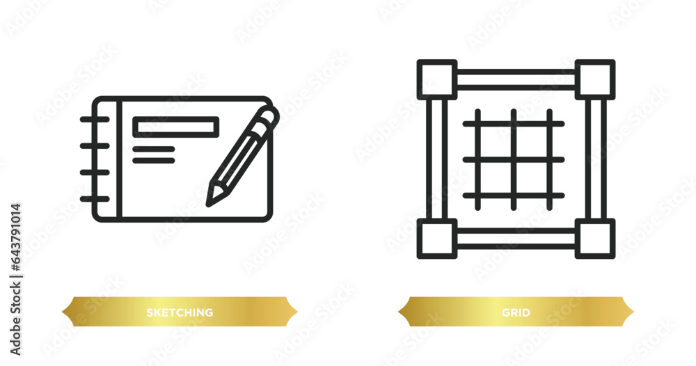 Aufkleber two editable outline icons from creative pocess concept. thin line icons such as sketching, grid vec