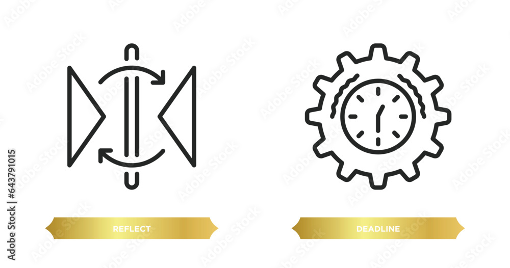 Poster two editable outline icons from creative pocess concept. thin line icons such as reflect, deadline v