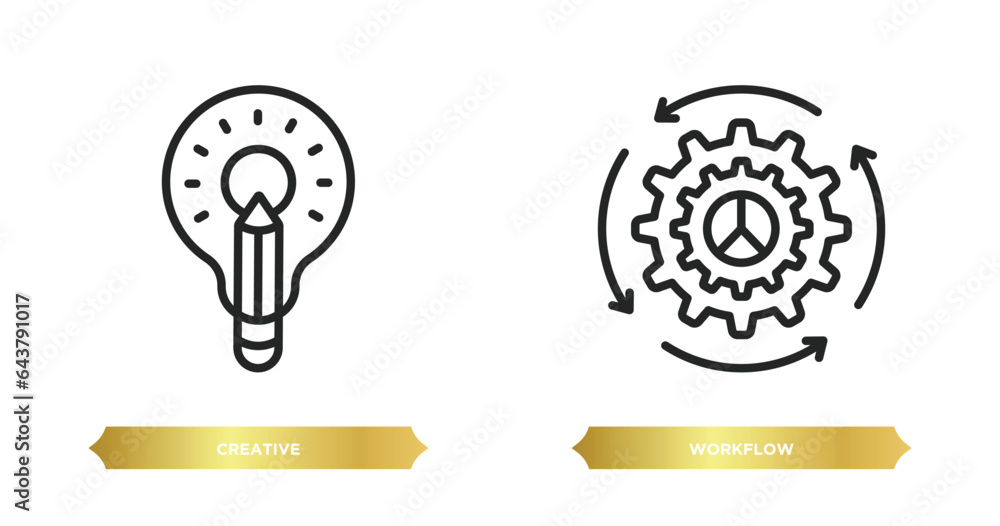 Aufkleber two editable outline icons from creative pocess concept. thin line icons such as creative, workflow 