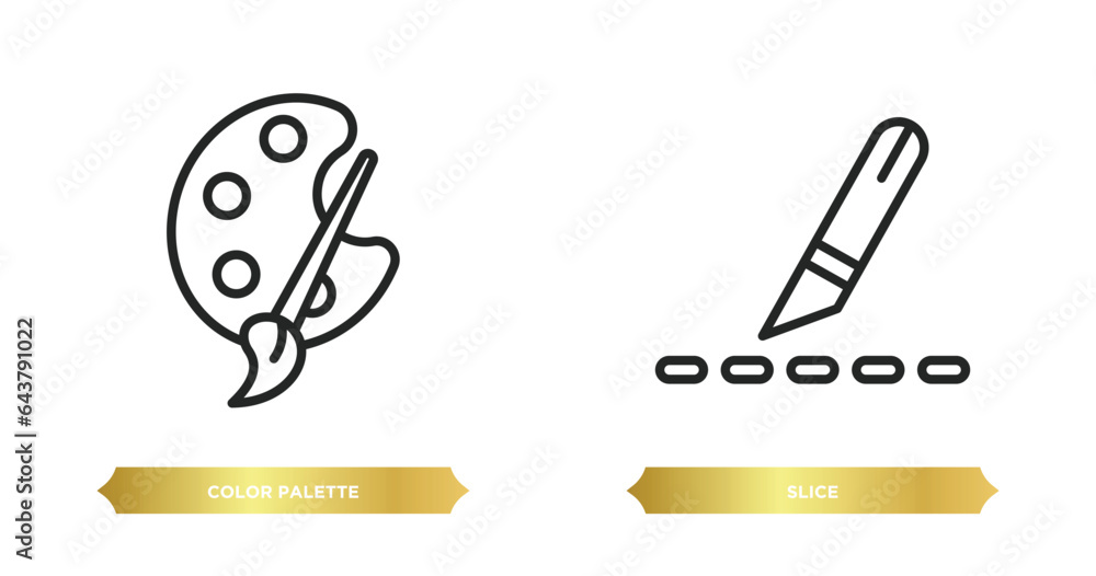 Poster two editable outline icons from creative pocess concept. thin line icons such as color palette, slic